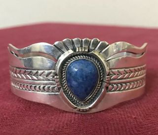 Vintage W.  Begay 925 Sterling Silver Cuff Bracelet W/ Lapis Lazuli Blue Stone