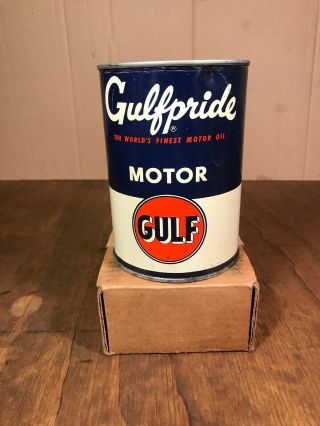 Nos Full Gulf Gulfpride Motor Oil Metal 1 Quart Can