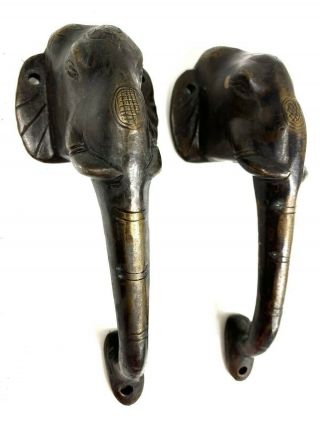 Brass Elephant Vintage Head Trunk Handles Set Of 2 Door Cabinet 6 " L X 2 1/4 " W