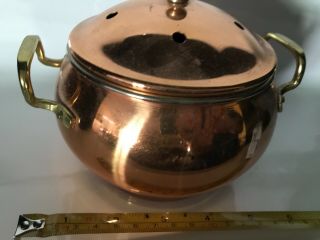 Vintage Copper Kettle Potpourri Bowl W/brass Handles & Knob / 5 Holes On Lid