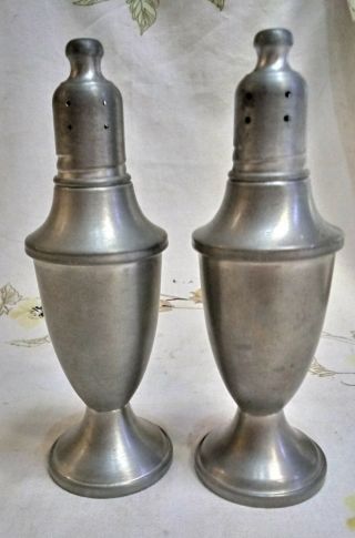 Empire Pewter Weighted Salt And Pepper Shakers Lined Screw Top Glass Lined 5 1/2