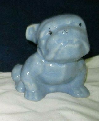 Vintage Blue Dog Ceramic Snaggle Tooth Bulldog Puppy Planter Morton Pottery