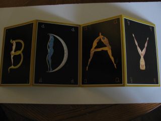 Vtg.  1979 Erte Bday Alphabet Letters 3 Way Folding Birthday Card Sevenarts Ltd.  Ny