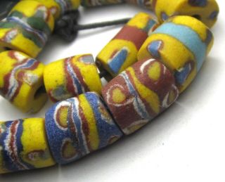 8 " Strand Of 16 Rare Well Worn Large Mixed Ghana Sand Cast Glass Beads