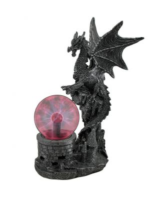 Scratch & Dent Gothic Dragon Statue W/electric Glass Plasma Ball