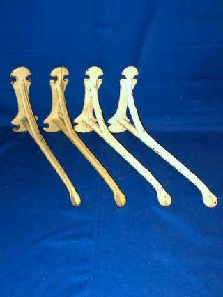 4 Antique Cast Iron 9 1/2 " Country Store Shelf Brackets - Old Green & White Paint
