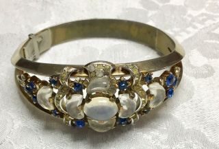 Crown Trifari Bracelet Blue Rhinestones Glass Moonstons 1950 Vintage Rare Hinged