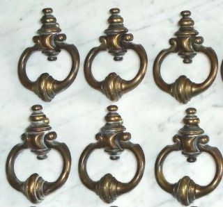 6 Large Vintage Brass Ring Tear Drop Cabinet Door Drawer Pulls " P10298  1611 "