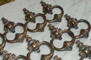 6 Large Vintage Brass Ring Tear Drop Cabinet Door Drawer Pulls 