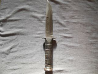 Vintage Ww2 Era Ka - Bar Usn Fighting Survival Knife Leather Handle,  Olean N.  Y
