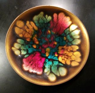 Vintage Kareka Hyannis Enamel On Copper Plate Trinket Tray Signed By Artist 2