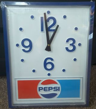 Nos  Vintage Pepsi Cola Sign Clock Advertising Battery Operated 14”x18”