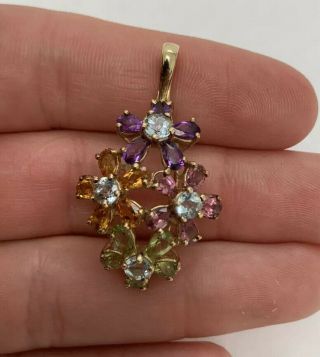9ct Gold Multi Coloured Amethyst Large Heavy Cluster Pendant 9k 375.