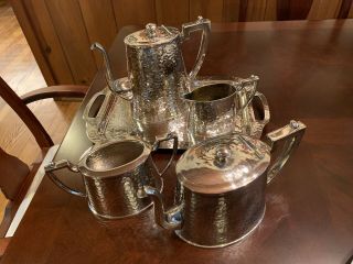 Antique Hammered Silverplate Tea Set