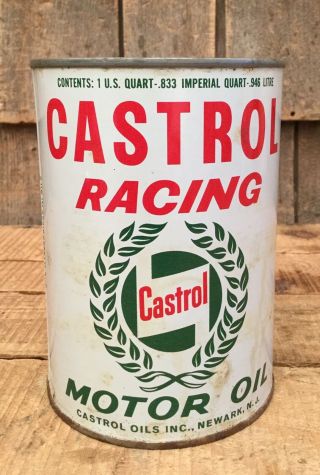Nos Vintage 1 Qt Castrol Racing Motor Oil Tin Can Auto Gas Station