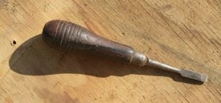Antique Flat Head Screwdriver Wooden Handle; 6.  5 In X 1 In (at Handle) ;