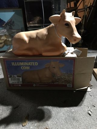 Vintage Blow Mold General Foam Christmas Outdoor Nativity Illuminated Cow & Box