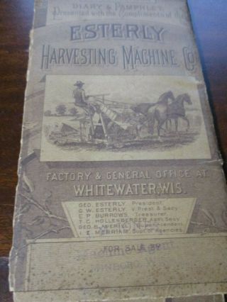 Esterly Harvesting Machine Co Tri - Fold Pocket Ledger 1889