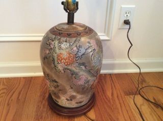 Vintage Ginger Jar Lamp Cranes Lotus Flowers