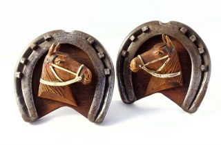 Antique 19th Century Folk Art Mounted Blacksmith Horseshoe Carvings/ornaments