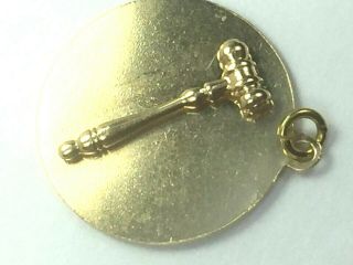 14k Yellow Gold Judge Gavel On Solid Gold Disc Charm Pendant.  3.  8gm.