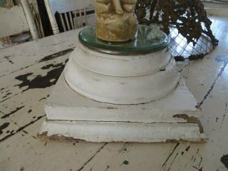 Omg Old Architectural Wood Base Pedestal For Display From Column White 6 " Tall