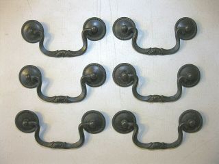 (6) Antique Solid Brass Drawer Pulls / Handles - - Screws