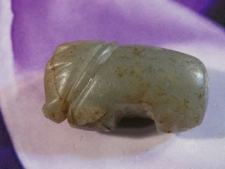 Ancient Pyu Kingdom Green Jade Elephant Amulet Bead 24.  8 By 14.  5 By 11.  1 Mm