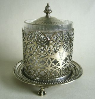 Victorian Silver Plate And Cut Glass Preserves Jar Atkin Bros Sheffield 1853 -
