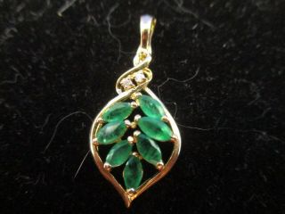 Vintage 14k Yellow Gold Natural Emerald And Diamond Pendent.  (marked 14k)