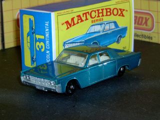 Matchbox Lesney Lincoln Continental 31 C1 Teal Blue W/tow Sc2 Vnm & Crafted Box