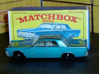 Matchbox Lesney Lincoln Continental 31 c1 teal blue w/tow SC2 VNM & crafted box 3