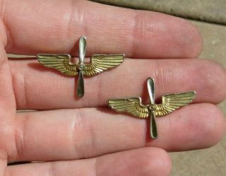 Ww2 Us Army Officers Collar Insignia Prop And Wing Matched Pair Acid Test