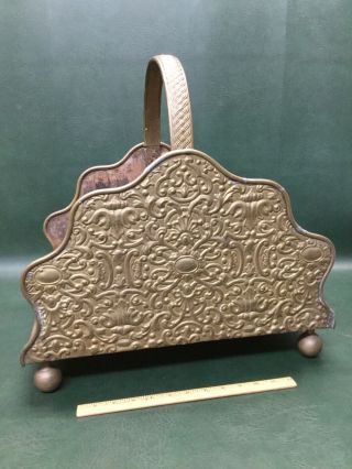 Antique Cast Iron & Brass Ornate Fireplace Basket Wood Log Holder