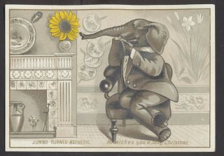 C8203 Victorian Xmas Card: Elephant/oscar Wilde Aesthetic Parody