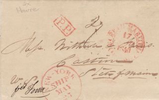 1840 Transatlantic Usa York Ship Stampless Letter Sent To France