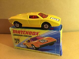 Matchbox Superfast No.  27 Lamborghini Countach Yellow Body 3 Hood Label Boxed