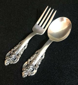 Wallace Sterling Silver Grand Baroque Baby Fork And Spoon Set - 21.  9g Sterling