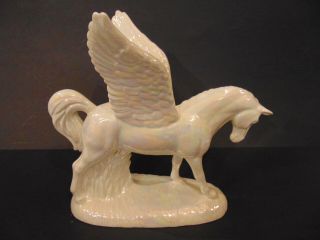 Pegasus Winged Horse Iridescent Carnival Glass White Figurine Ceramic Vintage 11