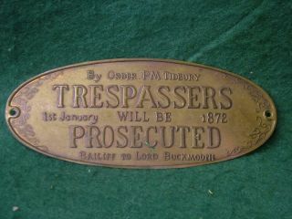 Small Vintage Brass Plaque,  Trespassers Will Be Prosecuted