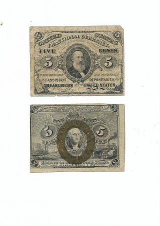 Set Of 2 U.  S.  Fractional Notes: 5 Cents Notes 1860s Avf