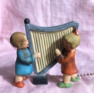 Vintage Porcelain Hand Painted Figurine Children Playing Harp Japan