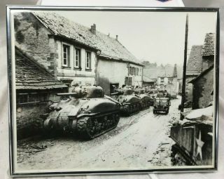 Vintage Wwii Ww2 Military Sherman Tanks Lined Up Village Professionally Framed