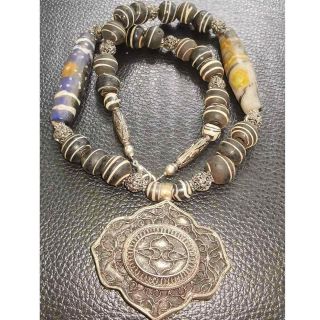 Wonderful Old Rare Mosaic Glass Beads Necklace With Pendant 29