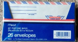 Vintage Nos Airmail Envelopes 26 Pack 74212 Mead 3 5/8” X 6 1/2”.