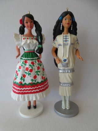 2 Hallmark Ornament Dolls Of The World Barbie 1 2 1995 1996