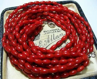 Vintage Jewellery Real Red Coral Sterling Silver 5 Row Necklace 34.  21g