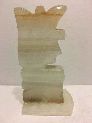 Vintage Polished Carved Onyx Stone Aztec Mayan Totem Statue Book End