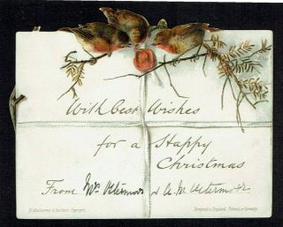 Shaped Alice West Artist Victorian Christmas Card Robins Hildesheimer Embossed