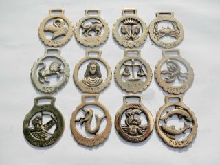 Vintage British Cast Horse Brasses Of The 12 Signs Of The Zodiac